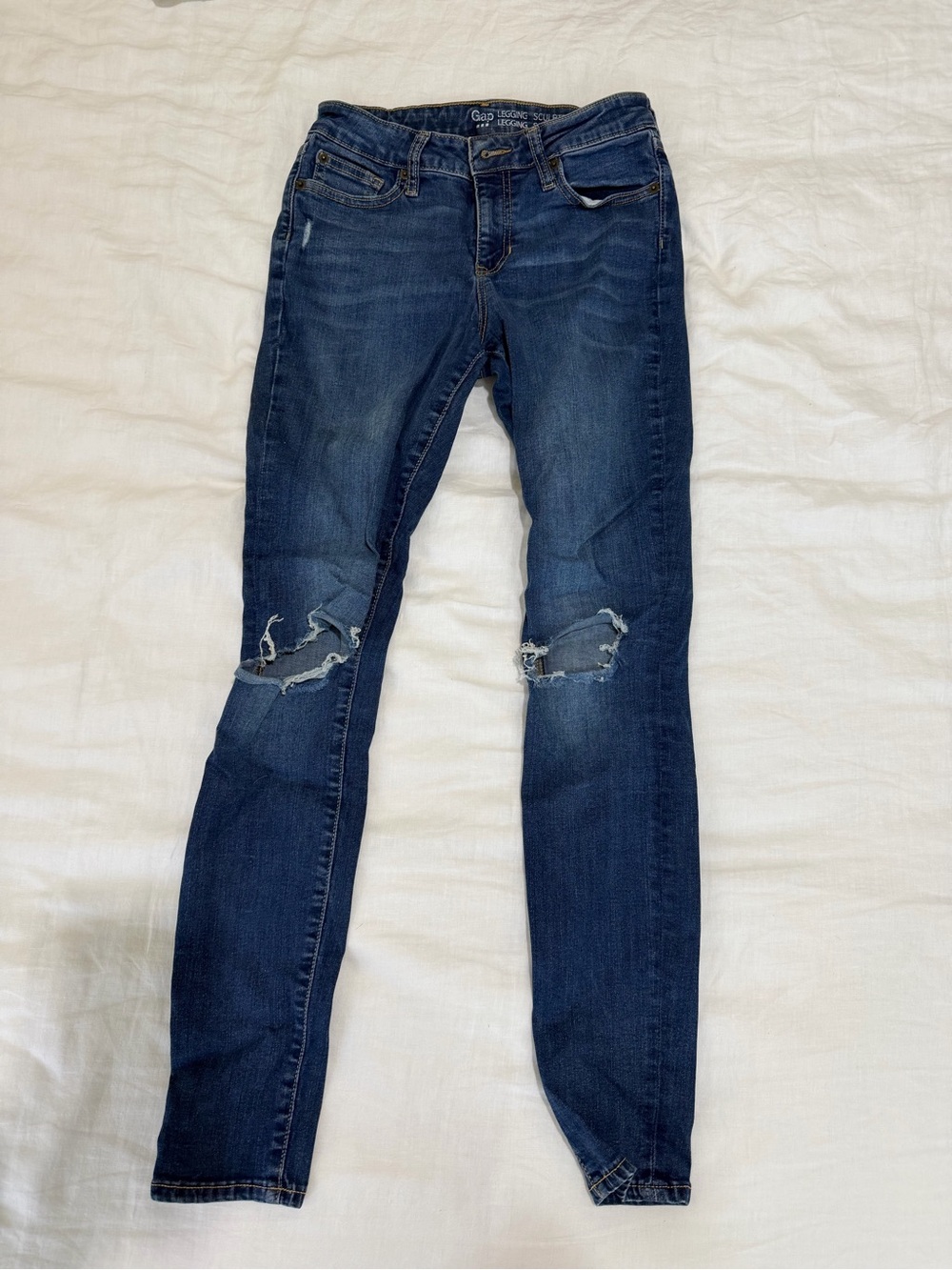 GAP Dark Blue Distressed Jeggings